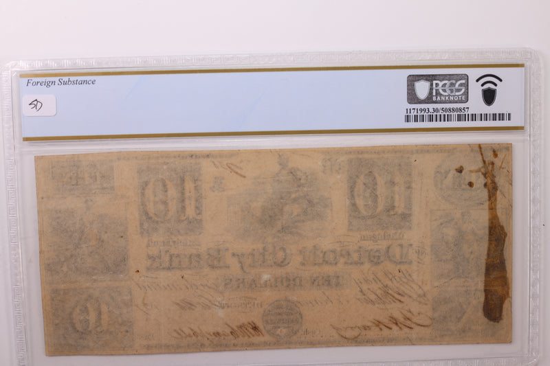 1837 $10., Detroit City Bank, MI., Obsolete Currency., PCGS VF-30., STORE