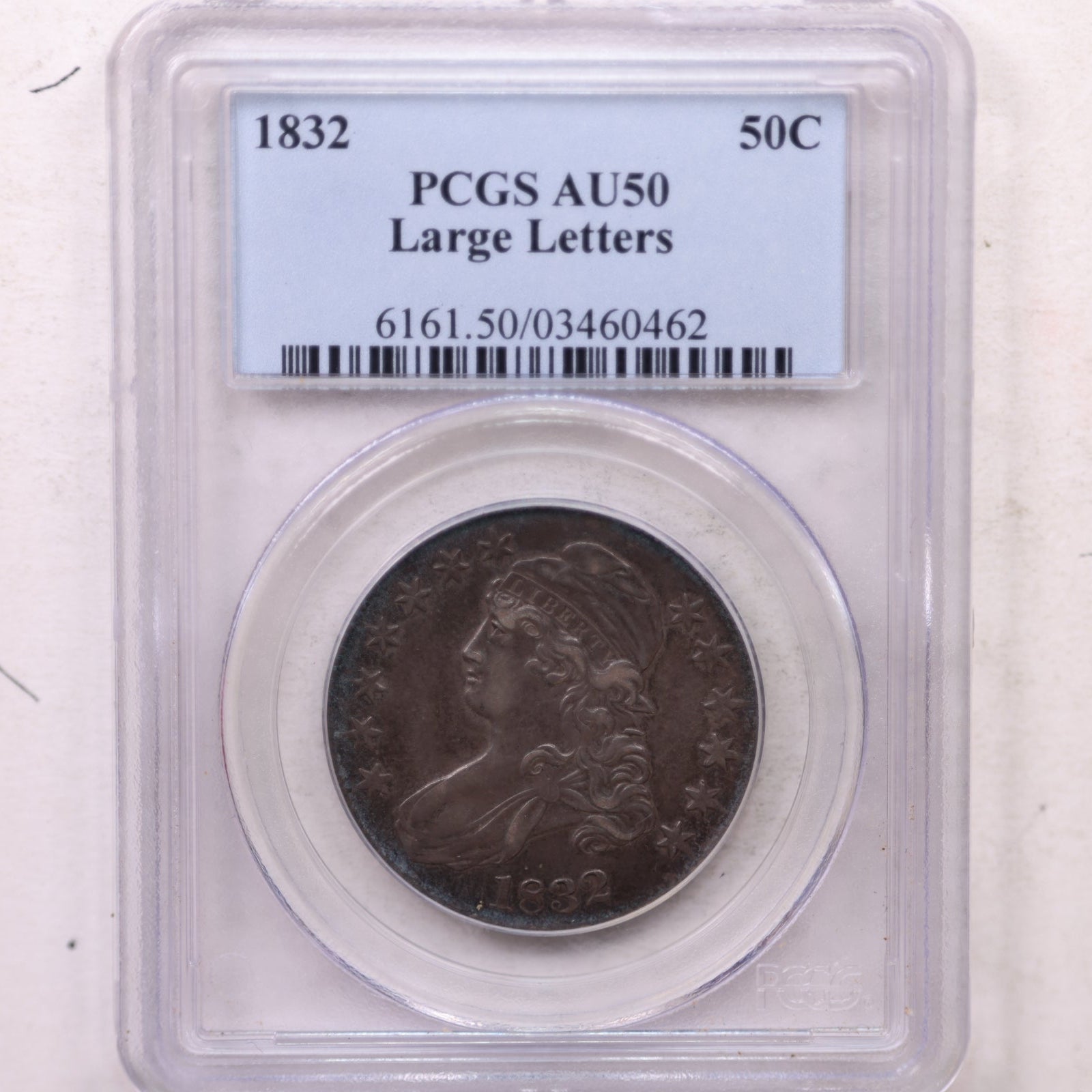 1832 Cap Bust Silver Half Dollar, Large Letters, PCGS AU-50. Store #GHR105