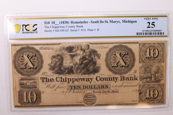 1838 $10., Sault De St. Mary's, MI, Obsolete Currency., PCGS VF-25., STORE #GMI046