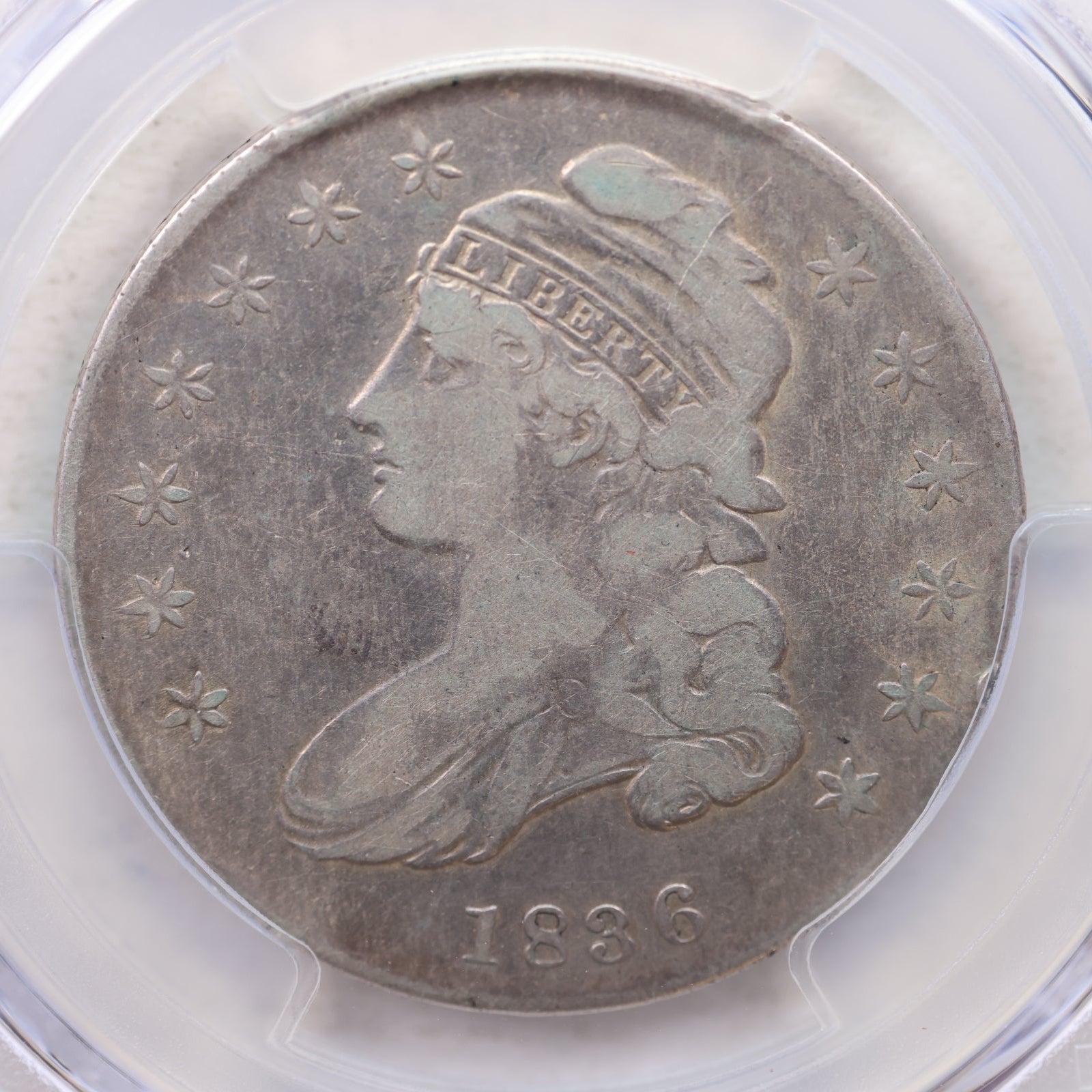 1836 Cap Bust Silver Half Dollar, PCGS F-15, Lettered Edge. Store #GHR107.