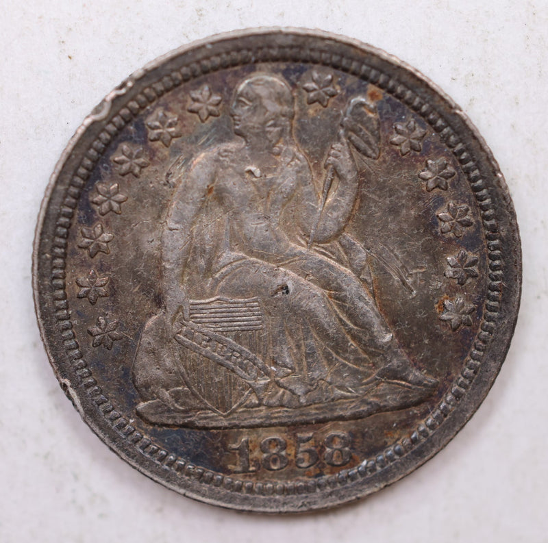 1858 Seated Liberty Dime, Collectible Circulated Coin, Store Sale
