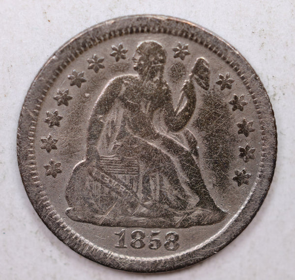 1858-O Seated Liberty Dime, Collectible Circulated Details, Store Sale #DE711