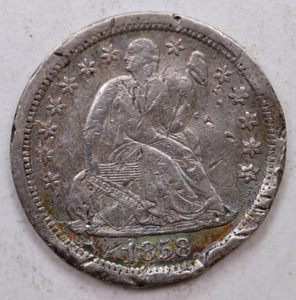 1858-S Seated Liberty Dime, Collectible Circulated Details, Store Sale #DE712.