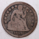 1859 Seated Liberty Dime, Collectible Circulated Coin, Store Sale