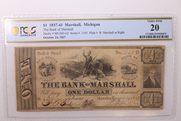 1837 $1., Marshall, MI., Obsolete Currency., PCGS F-15., STORE #GMI051