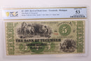 1859 $5, TECUMSEH, MI., Obsolete Currency., PCGS AU-53., STORE