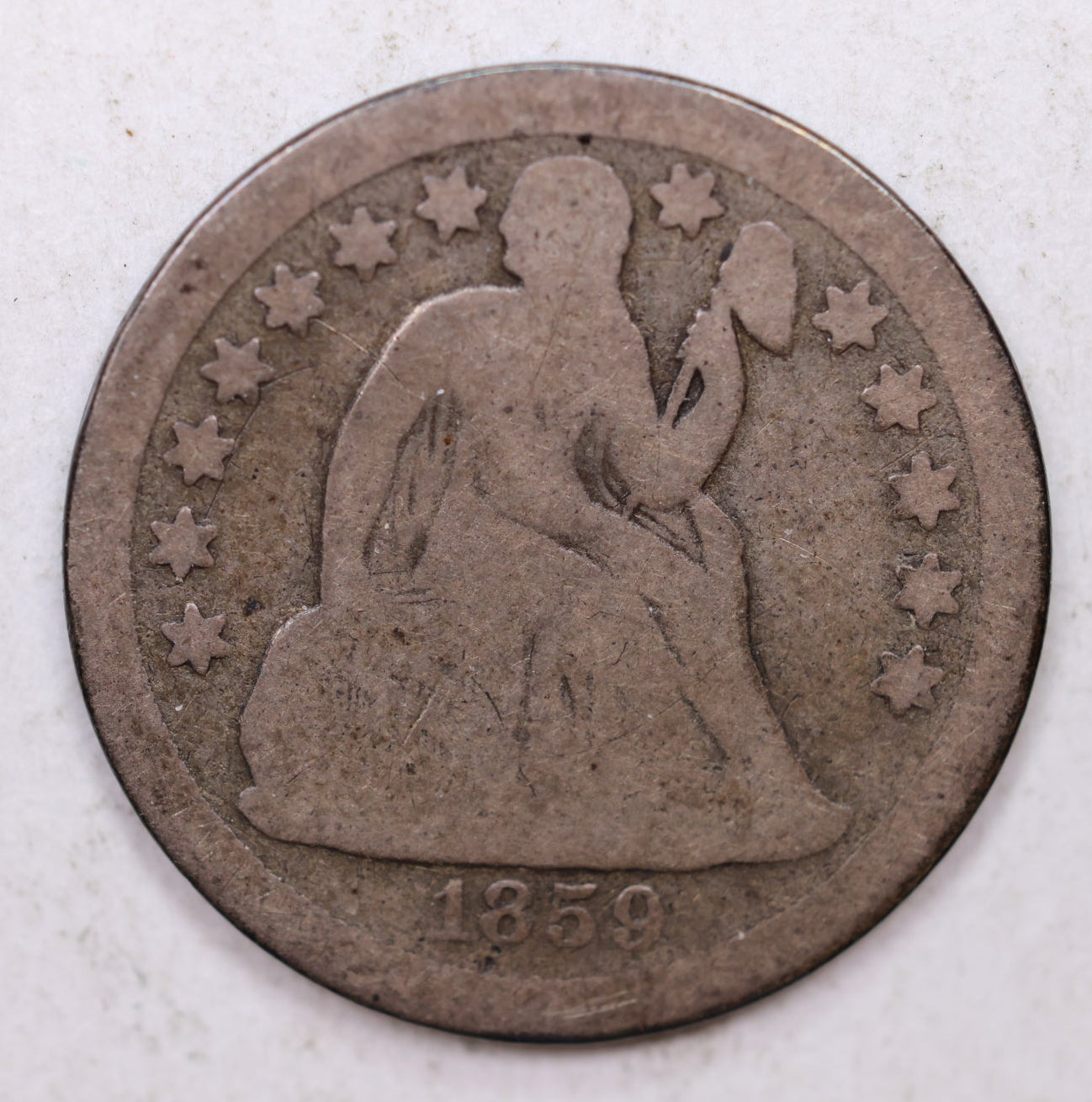 1859-S Seated Liberty Dime, Collectible Circulated Coin, Store Sale #DE715.