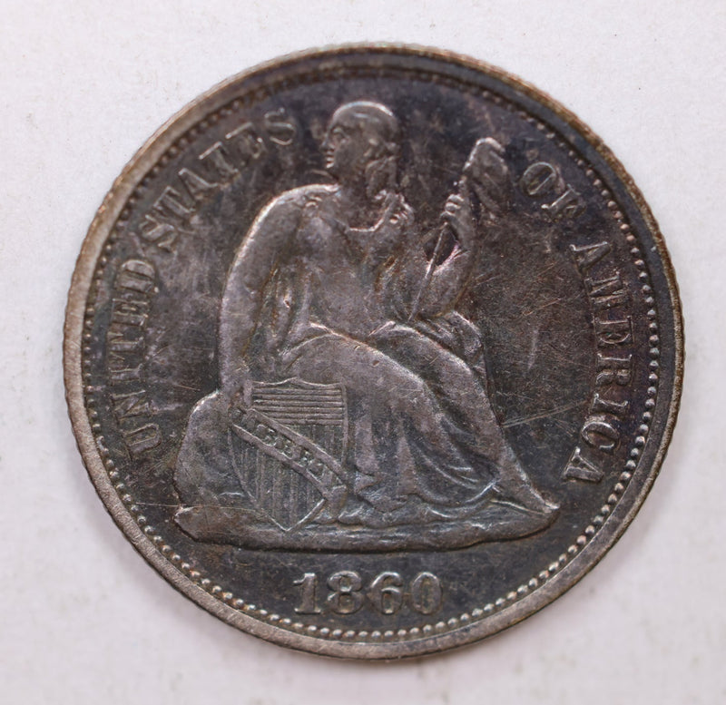 1860 Seated Liberty Dime, Collectible Circulated Coin, Store Sale