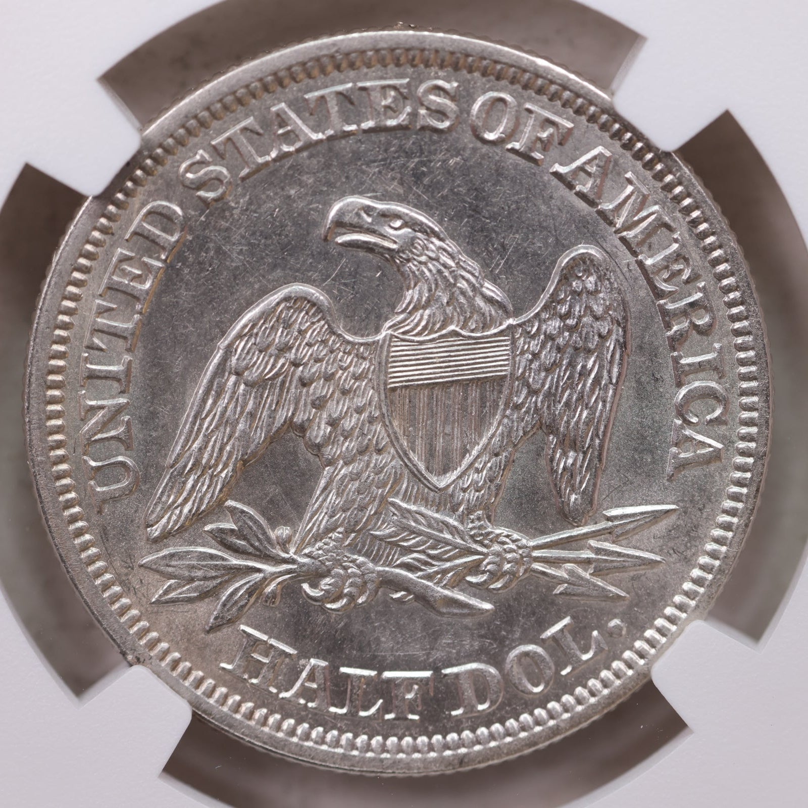 1858 Seated Liberty Half Dollar, Nice Eye Appeal Coin, NGC AU-55. Store #GHR111.