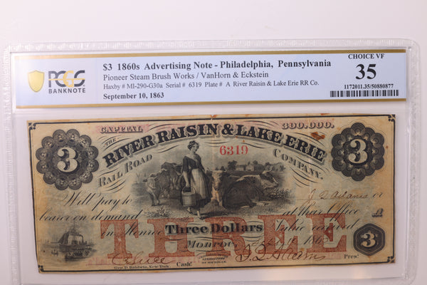 1863 $3., Philadelphia, PA., Advertising Note., PCGS VF-35., STORE #GMI056