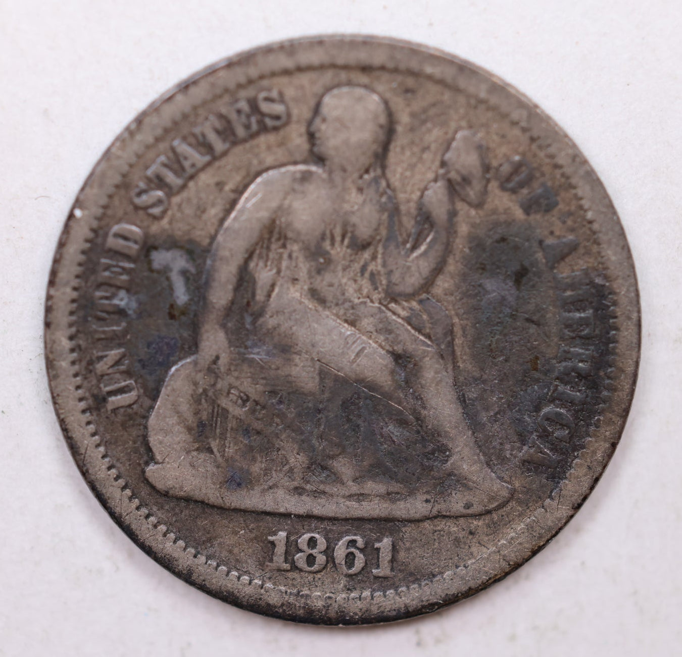 1861-S Seated Liberty Dime, Collectible Circulated Coin, Store Sale #DE720.