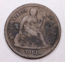1861-S Seated Liberty Dime, Collectible Circulated Coin, Store Sale