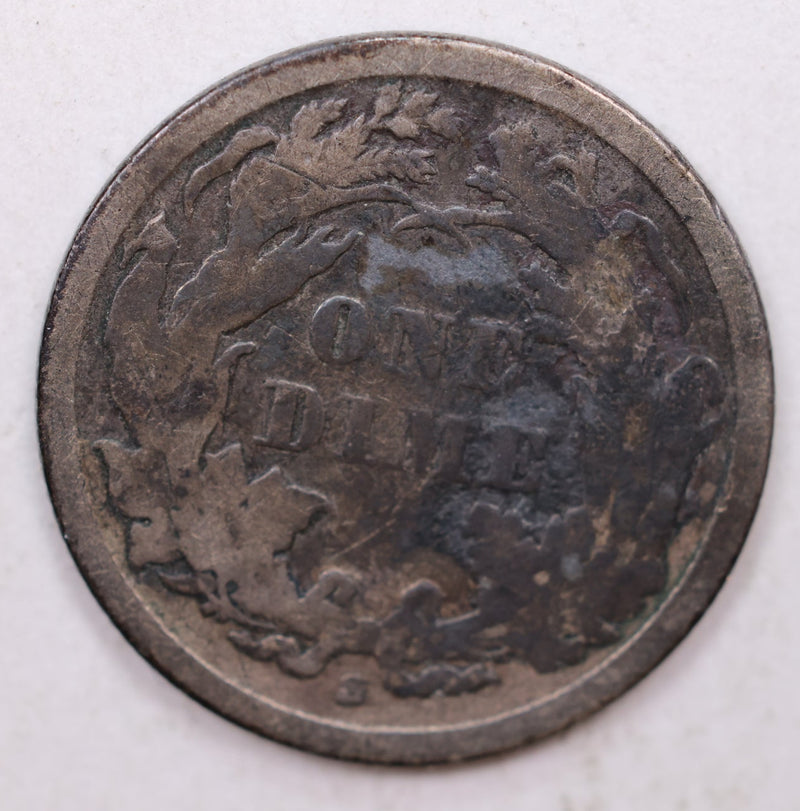 1861-S Seated Liberty Dime, Collectible Circulated Coin, Store Sale