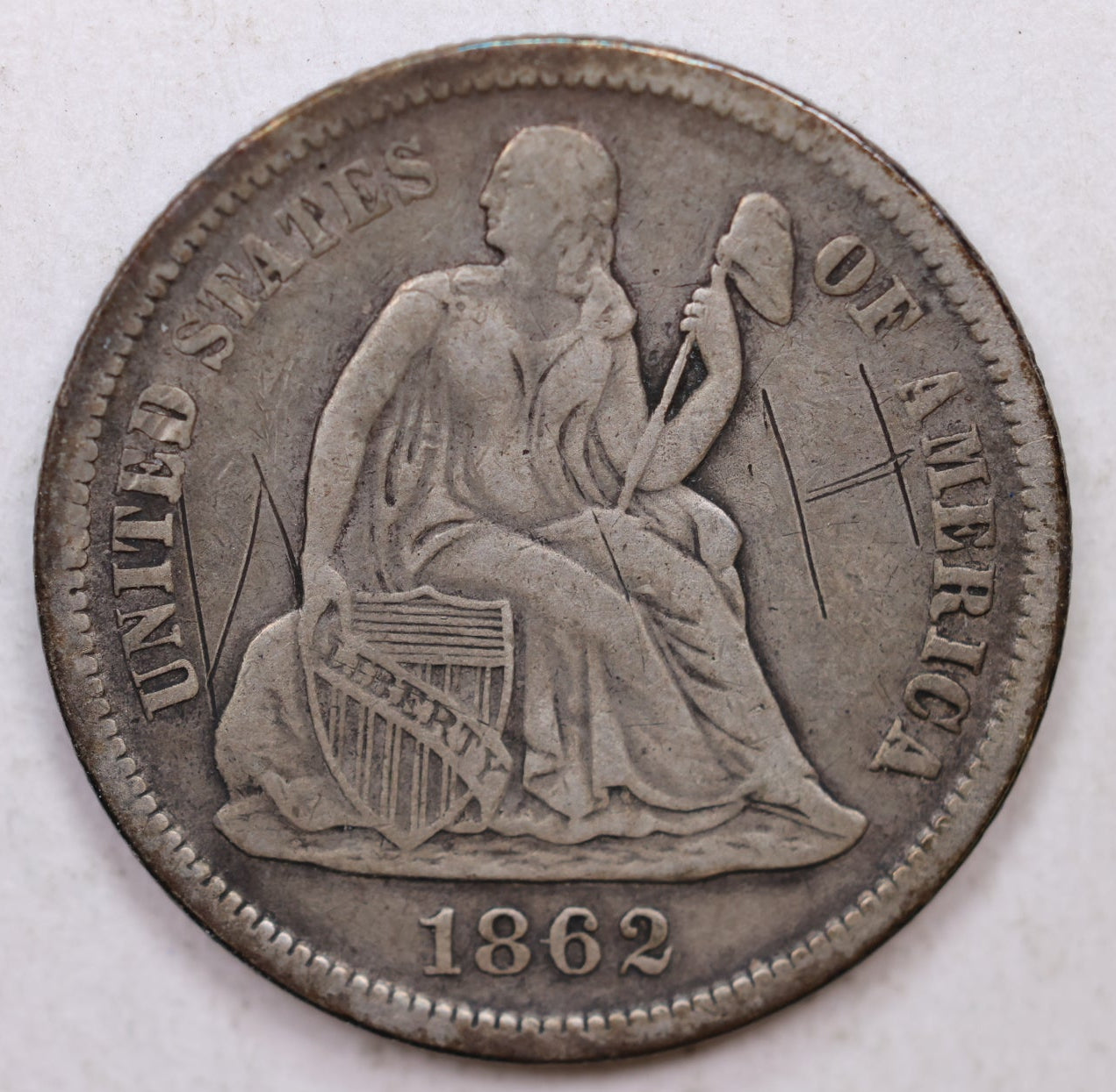 1862-S Seated Liberty Dime, Collectible Circulated Coin, Store Sale #DE722.