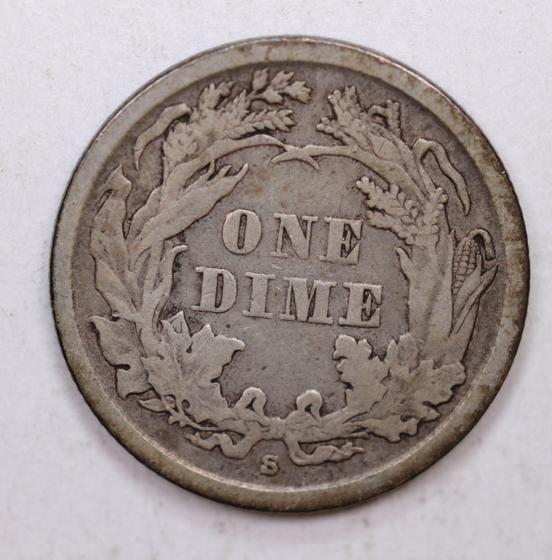 1862-S Seated Liberty Dime, Collectible Circulated Coin, Store Sale
