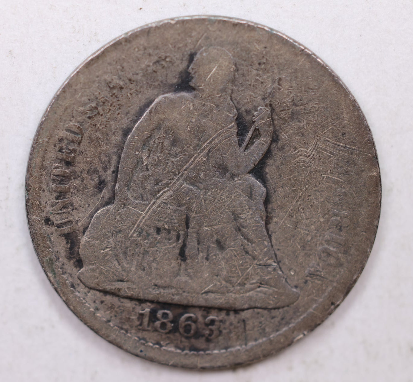 1863-S Seated Liberty Dime, Collectible Circulated Coin, Store Sale #DE724.