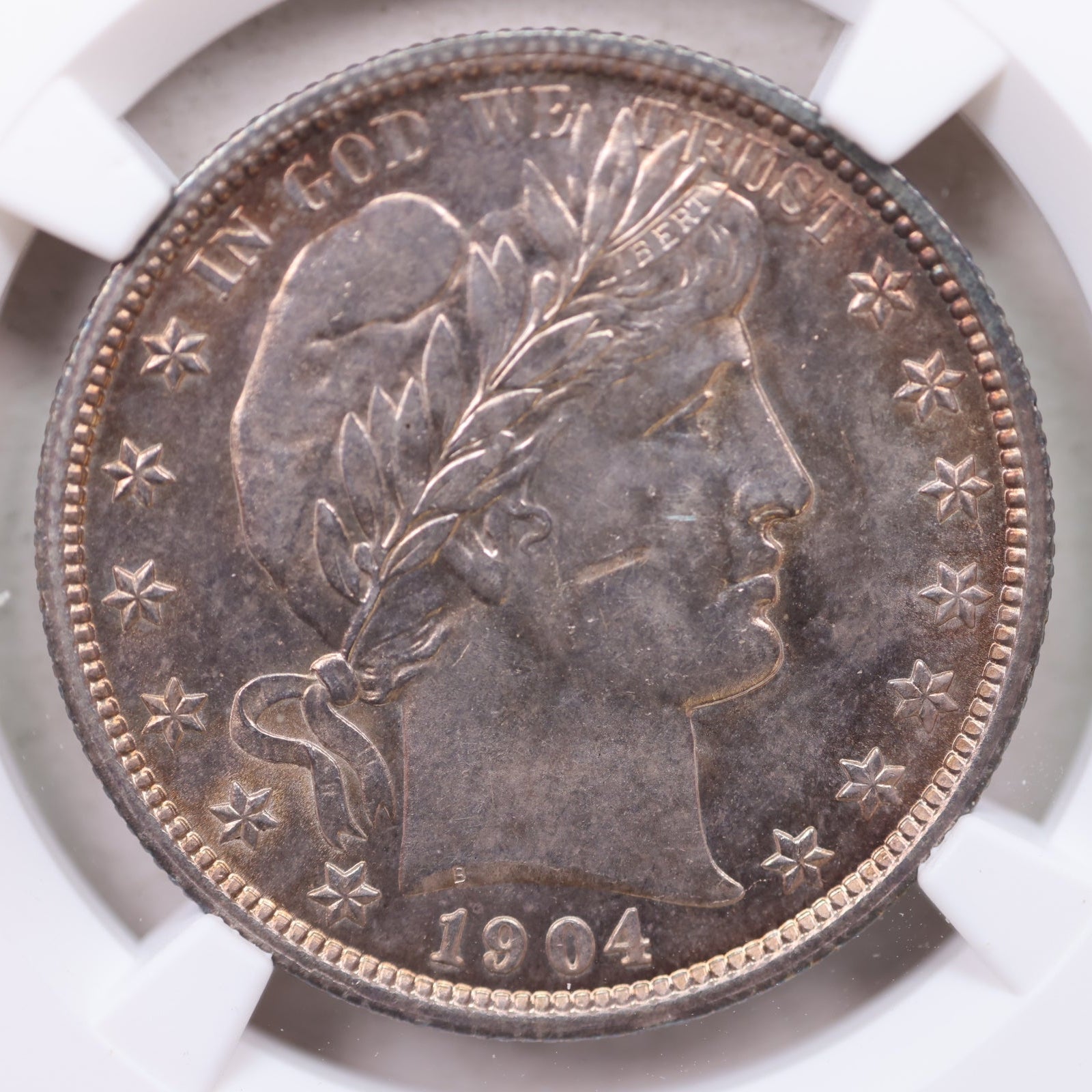 1904-O Barber Silver Half Dollar, Nice Toned Coin, NGC MS-63. Store Sale #GHR115.