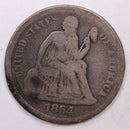 1864 Seated Liberty Dime, Collectible Circulated Coin, Store Sale
