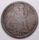 1864-S Seated Liberty Dime, Collectible Circulated Details Coin, Store Sale