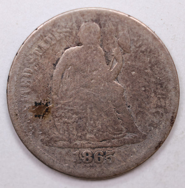 1865 Seated Liberty Dime, Collectible Circulated Details Coin, Store Sale #DE727.
