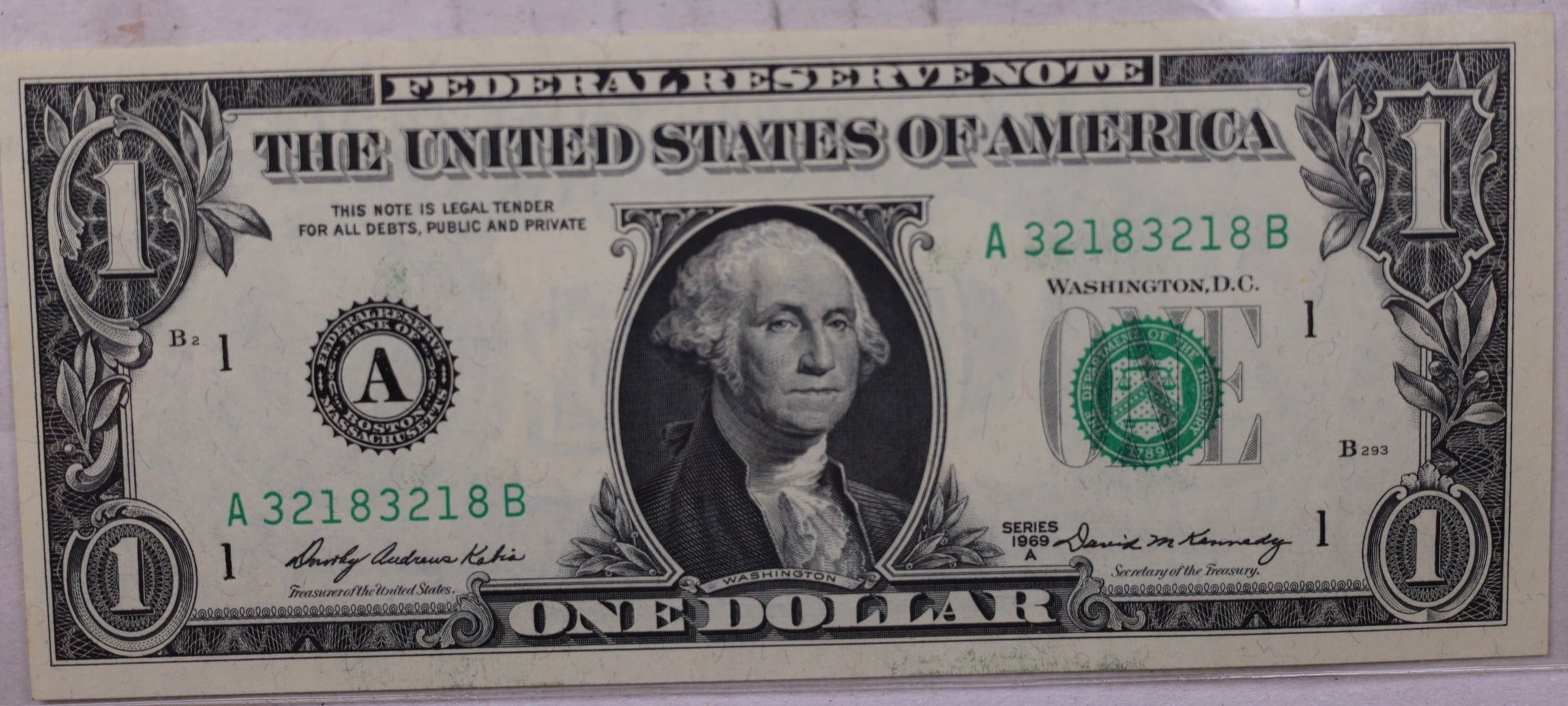 1969-A, $1., F.R.N., Repeater Serial Nr., Crisp Uncirculated., Store #0734