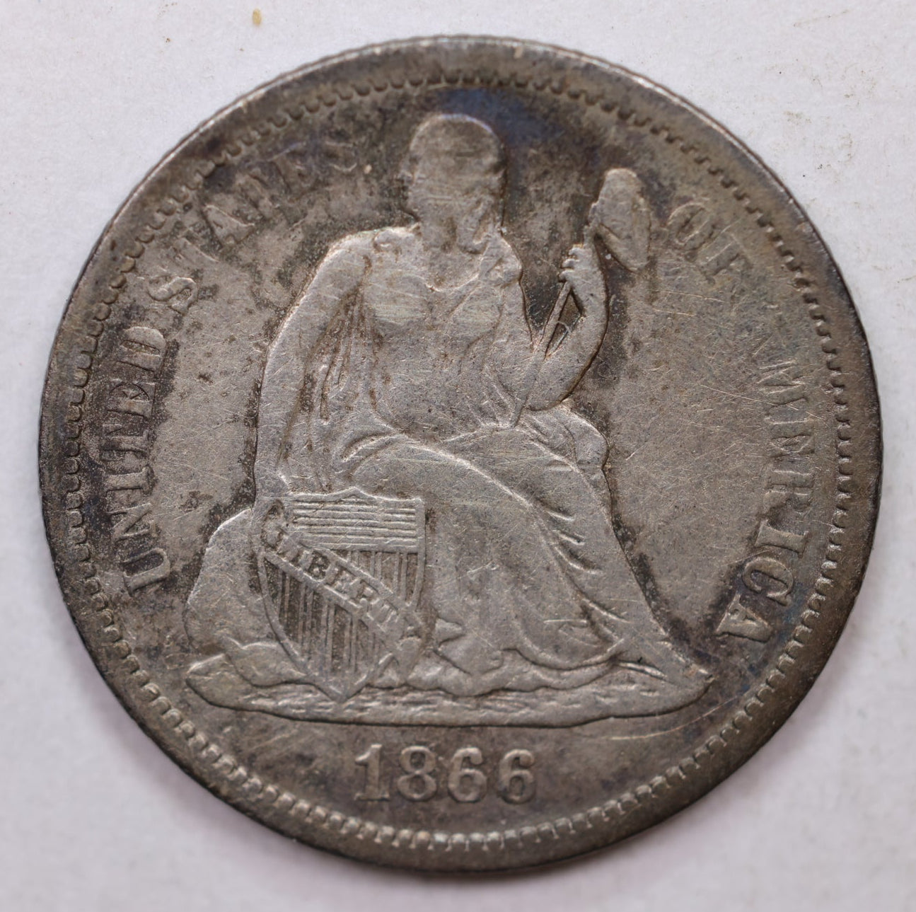 1866-S Seated Liberty Dime, Collectible Circulated Coin, Store Sale #DE729.
