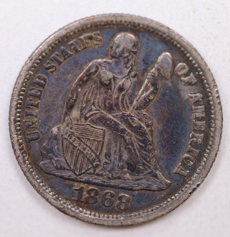 1868 Seated Liberty Dime, Collectible Circulated Coin, Store Sale
