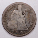 1869-S Seated Liberty Dime, Collectible Circulated Coin, Store Sale