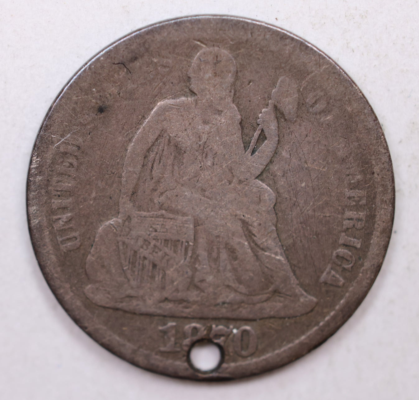 1870-S Seated Liberty Dime, Collectible Circulated Detailed Coin, Store Sale #DE736.