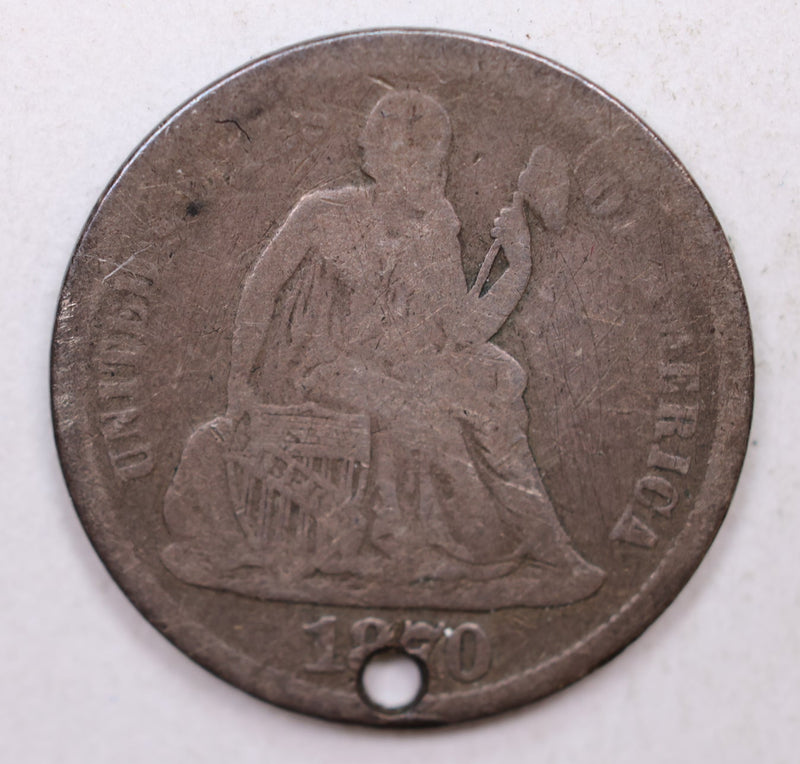 1870-S Seated Liberty Dime, Collectible Circulated Detailed Coin, Store Sale