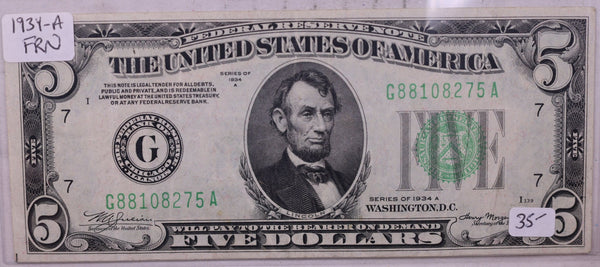 1934 A, Federal Reserve Note., Very Fine Circulated., Store #0742