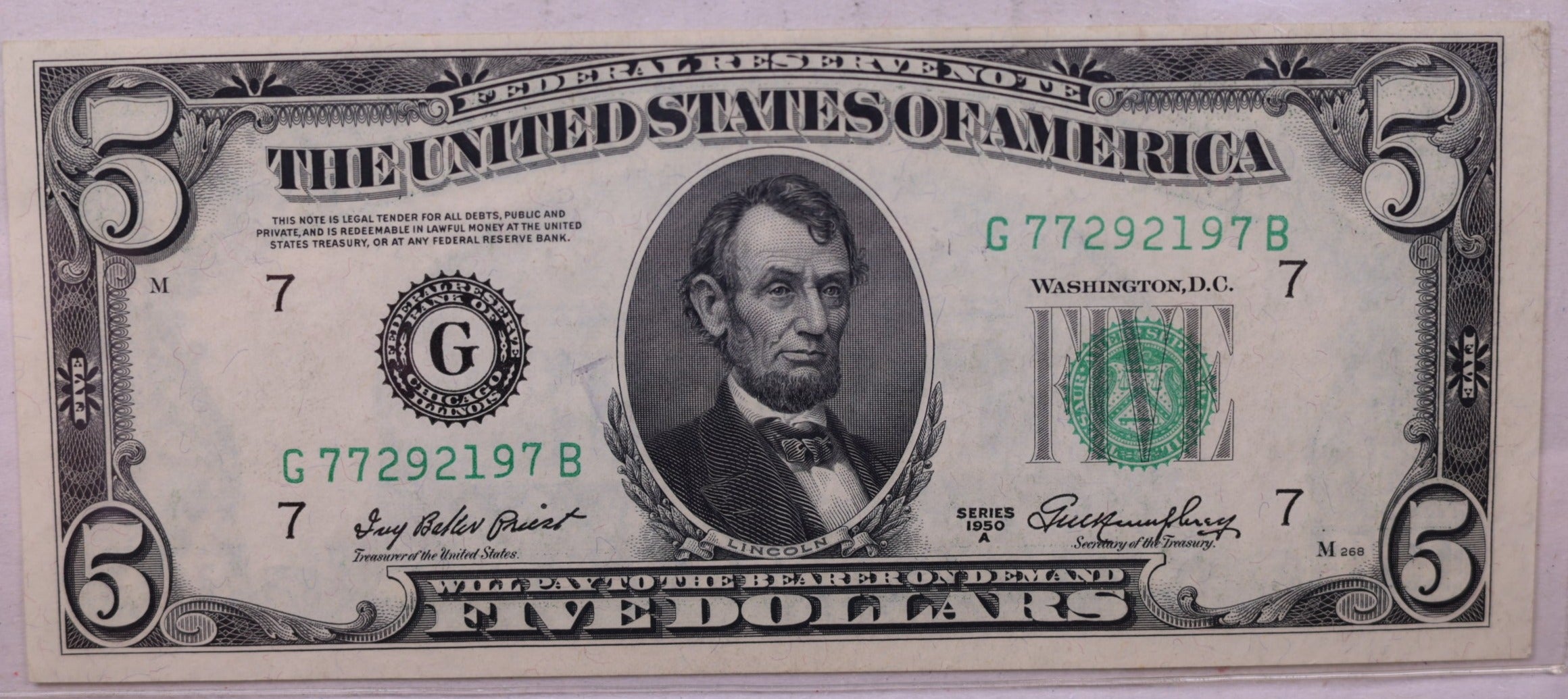 1950 A, $5., 'G', Federal Reserve Note., Crisp Uncirculated., Store #0745
