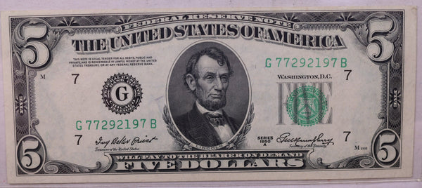 1950 A, $5., 'G', Federal Reserve Note., Crisp Uncirculated., Store #0745