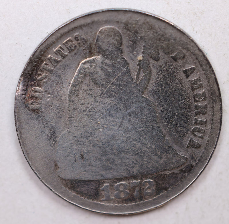1872 Seated Liberty Dime, Collectible Circulated Coin, Store Sale