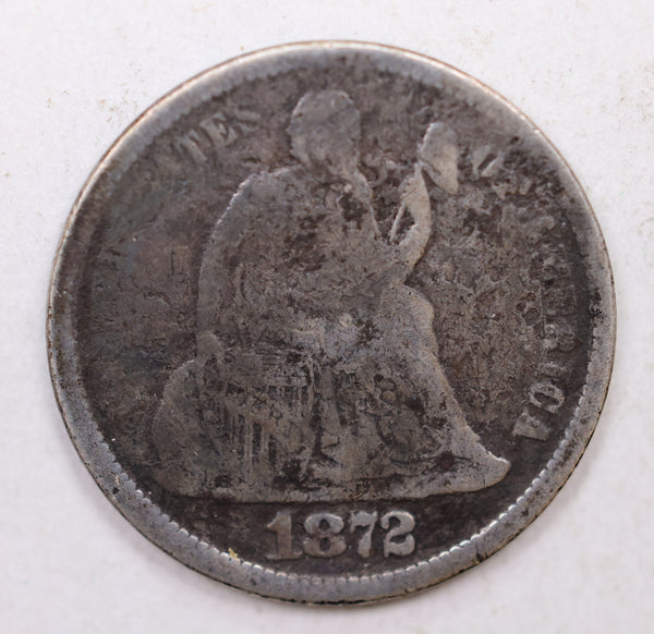 1872-S Seated Liberty Dime, Collectible Circulated Coin, Store Sale #DE741.
