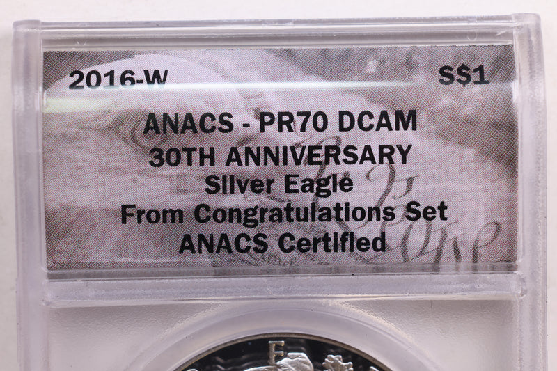 2016-W Proof American Silver Eagle, 'Congratulations Set', ANACS PF-70, Store