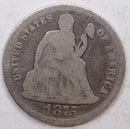 1875 Seated Liberty Dime, Collectible Circulated Coin, Store Sale