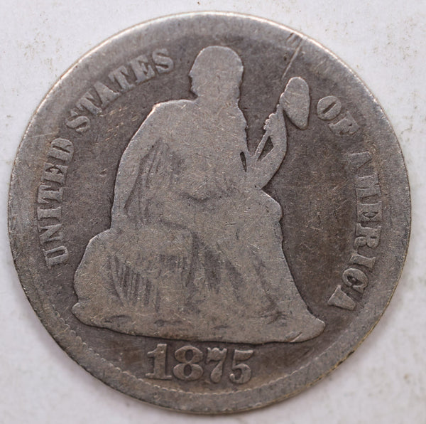 1875 Seated Liberty Dime, Collectible Circulated Coin, Store Sale #DE749.