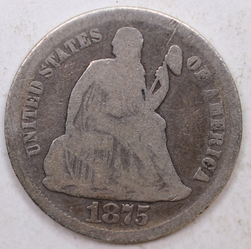 1875 Seated Liberty Dime, Collectible Circulated Coin, Store Sale