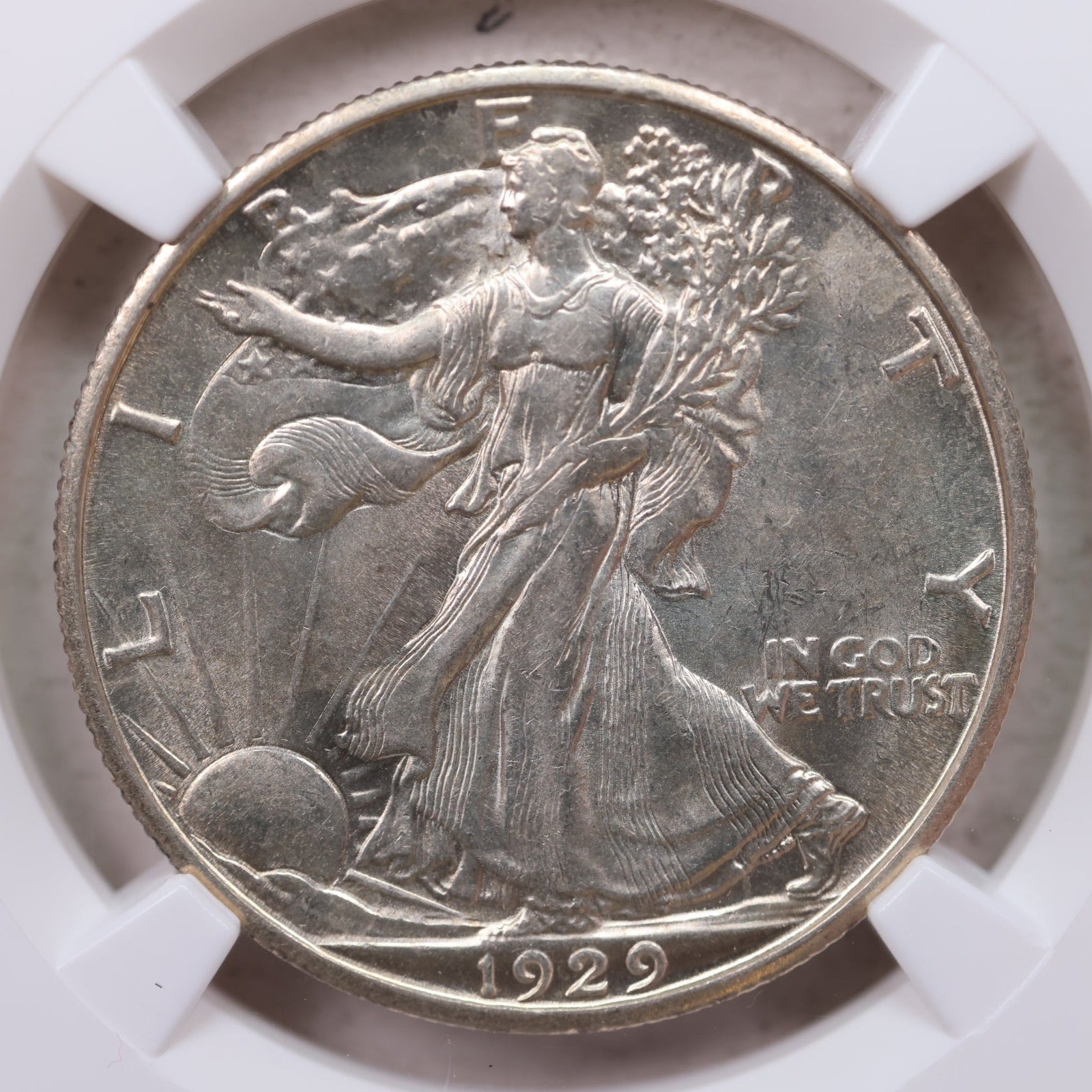 1929-D Walking Liberty Silver Half Dollar, Mint State, NGC AU-58. Store #GHR126.