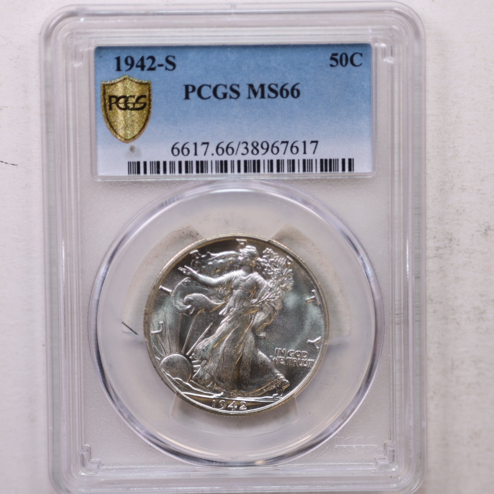 1942-S Walking Liberty Silver Half Dollar, Mint State, PCGS MS-66. Store #GHR127.
