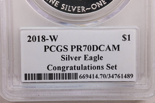 2018-W Proof American Silver Eagle, 'Congratulations Set', PCGS PF-70, Store#AE0216.