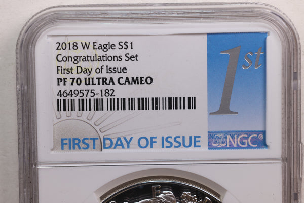 2018-W Proof American Silver Eagle, 'Congratulations Set', NGC PF-70, Store#AE0217.