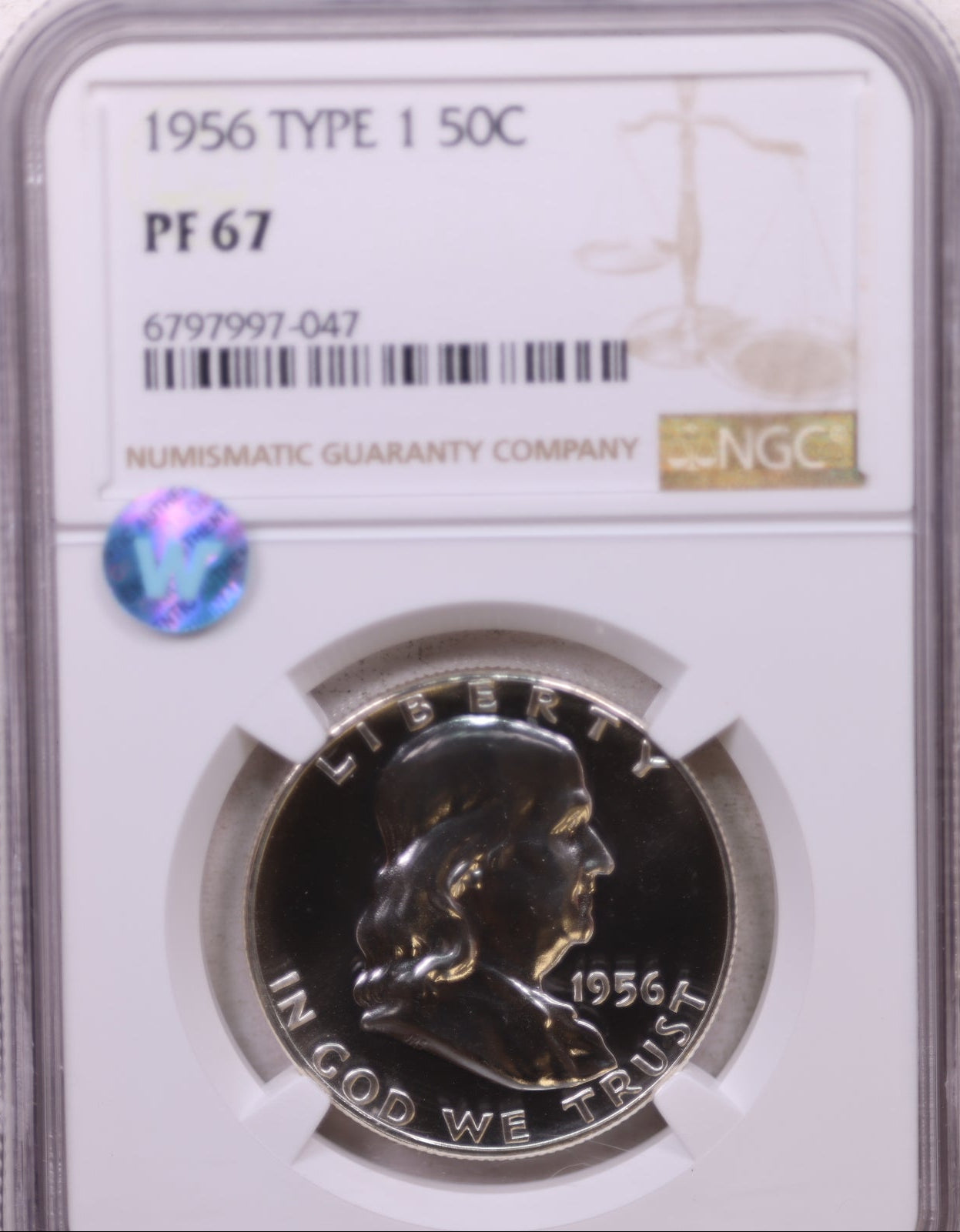 1956 Franklin Half Dollar, Silver Type-1 Proof, NGC PF-67, Store #GHR127.