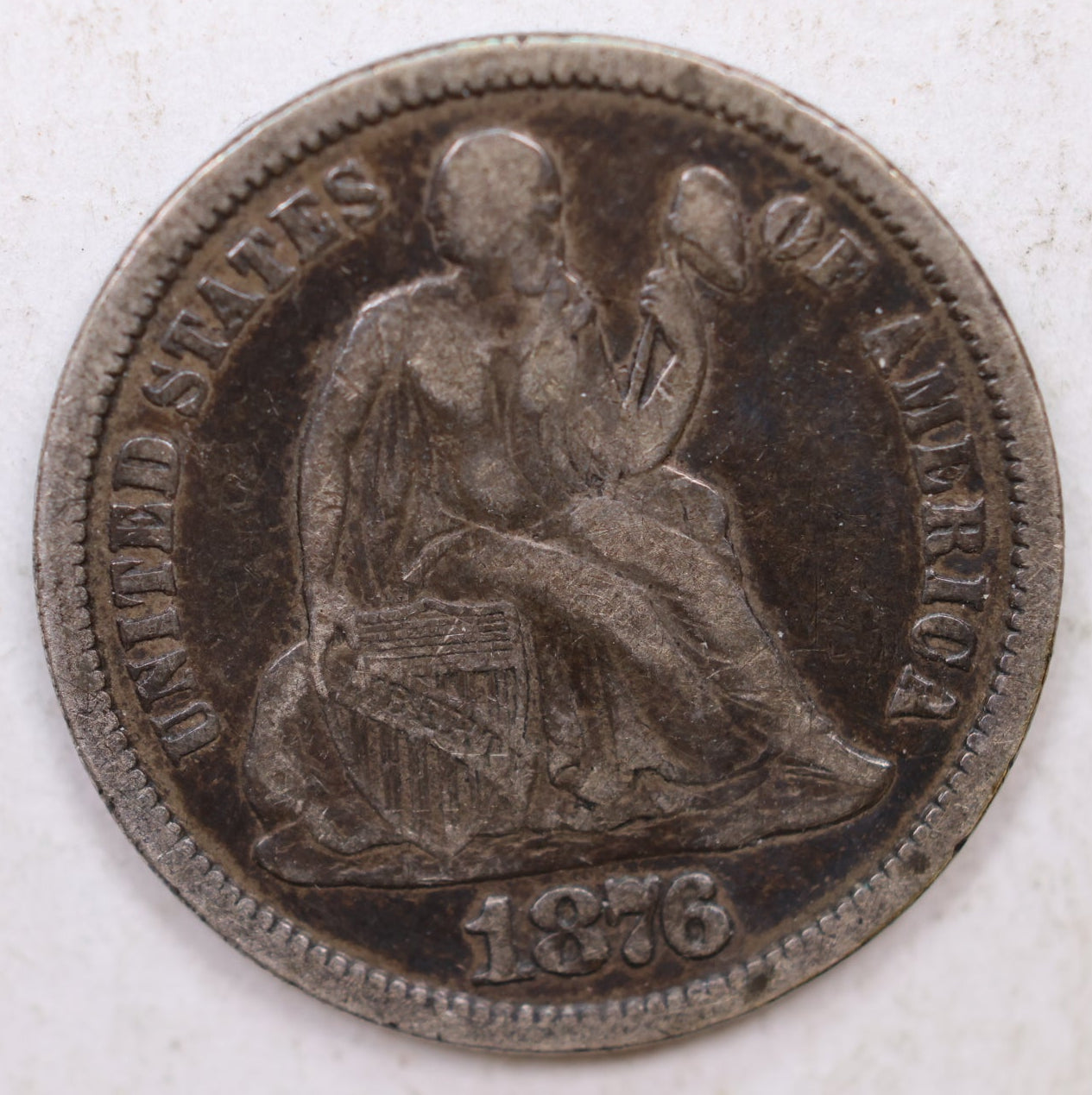 1876-CC Seated Liberty Dime, Collector Circulated Coin, Store Sale #DE755.
