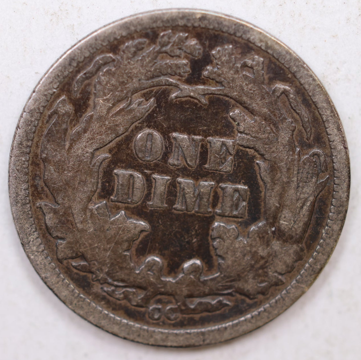 1876-CC Seated Liberty Dime, Collector Circulated Coin, Store Sale #DE755.