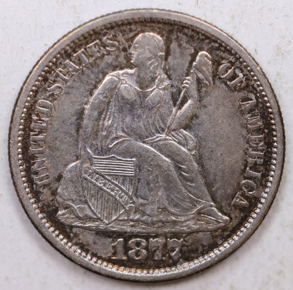 1877-S Seated Liberty Dime, Collector Circulated Coin, Store Sale #DE759.