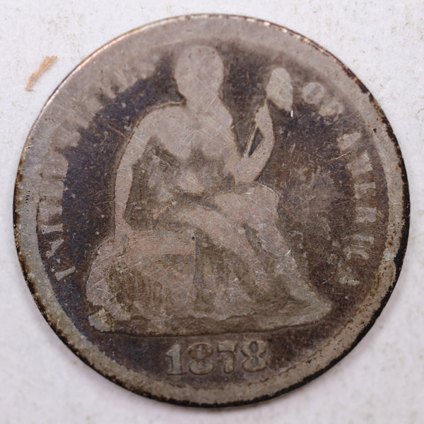 1878 Seated Liberty Dime, Collector Circulated Coin, Store Sale #DE760.