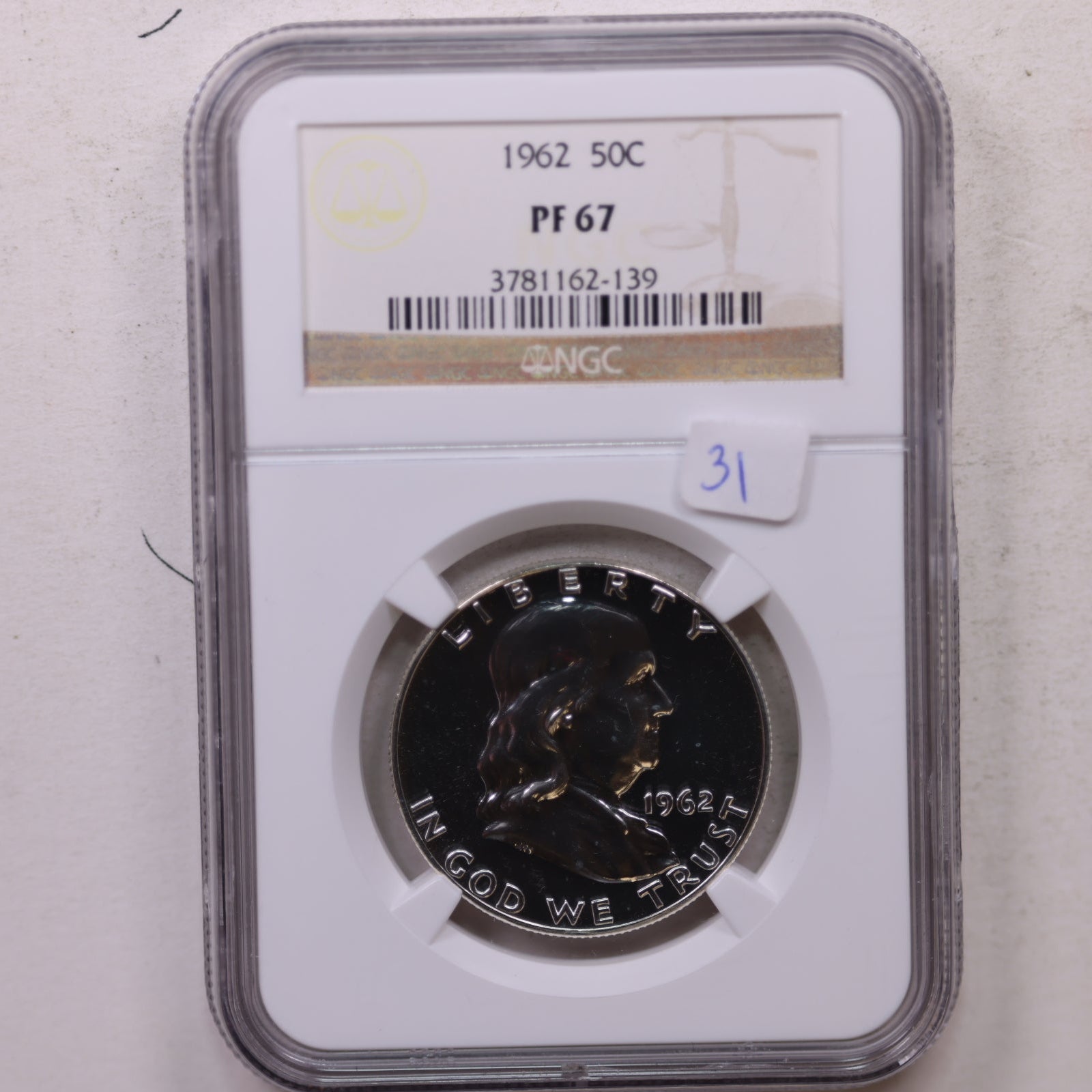 1962 Franklin Half Dollar, Gem Proof Strike, NGC PF-67, Store #GHR130.