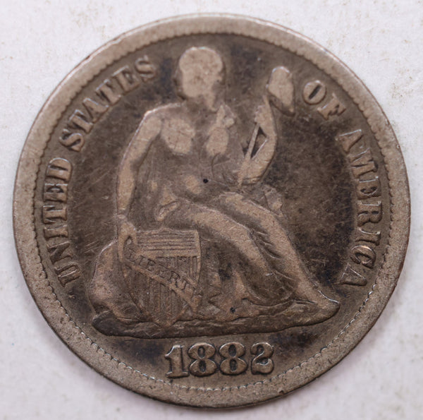 1882 Seated Liberty Dime, Collector Circulated Coin, Store Sale #DE765.